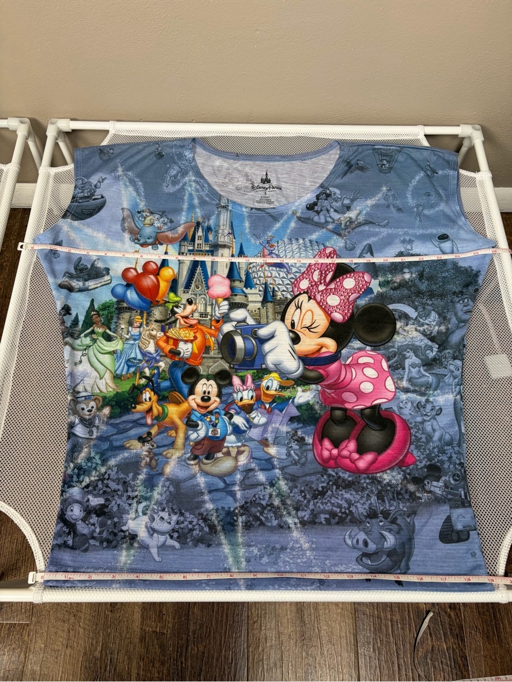 Disney Parks Blue Heathered Dolman Cap Sleeve Top Minnie Camera Castle S EUC AOP - Picture 15 of 16